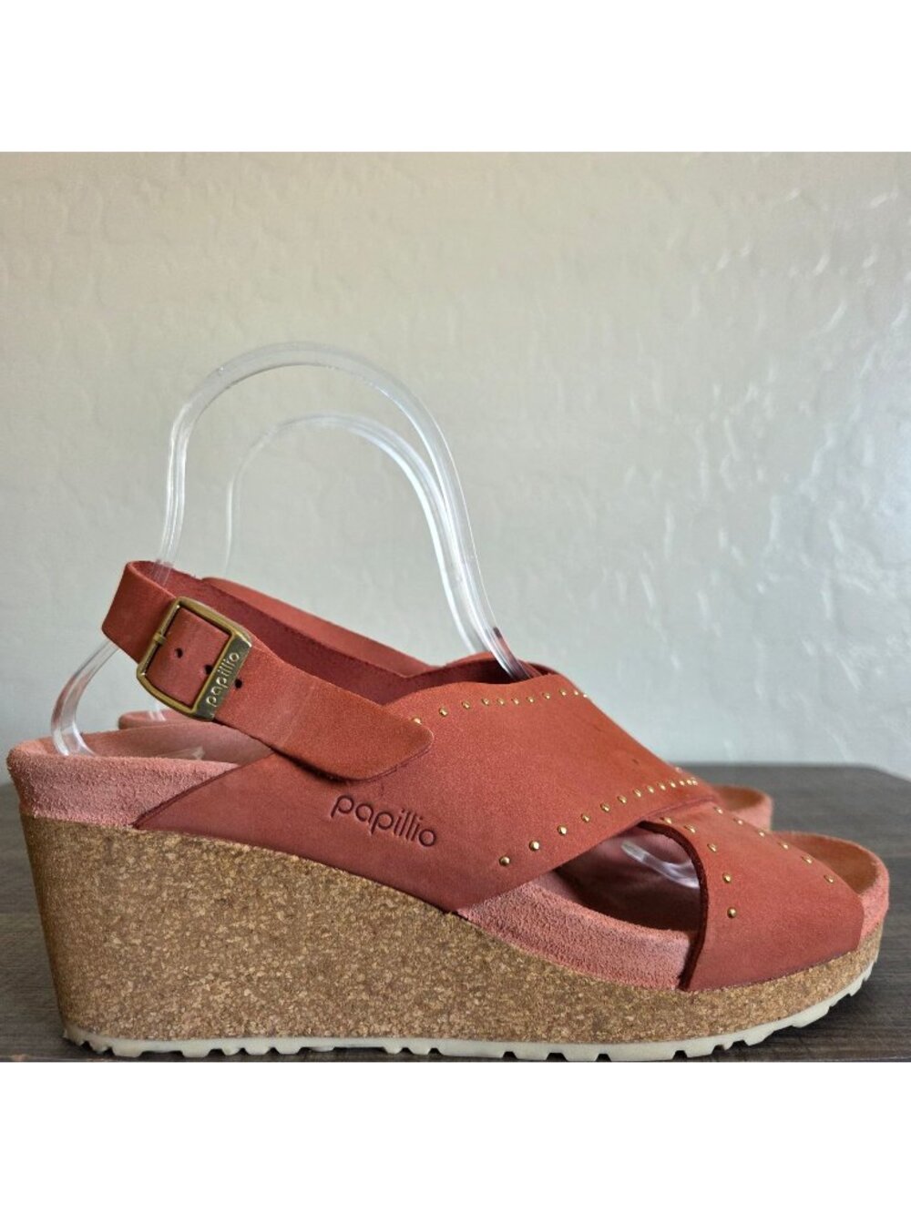Papillio by Birkenstock Samira Studded Slingback Wedge Sandals Earth Red 7 EU 38